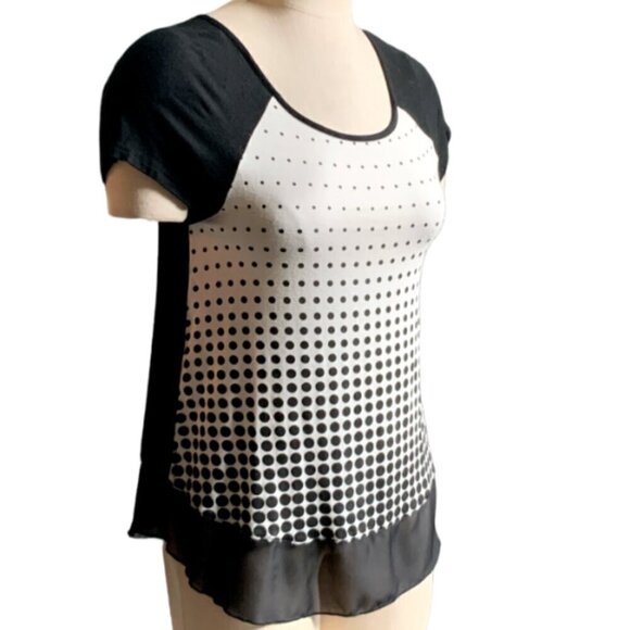 French Blue Top Mixed Media Geometric Dot, Solid, & Chiffon Sz PS 39J - Picture 2 of 7